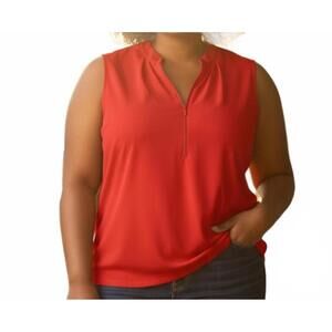 Ivanka Trump Red Sleeveless Top with Chic Zip Detail